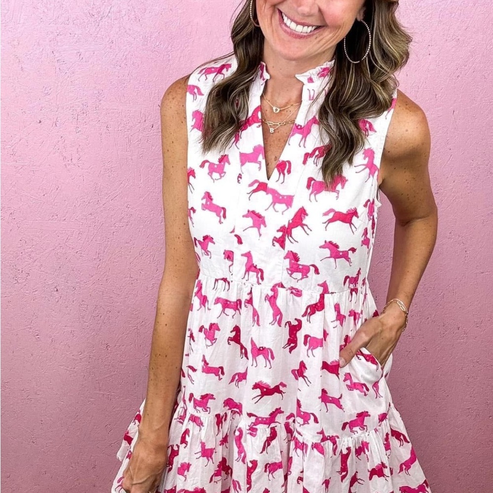 THML Pink and White Horse Print Mini Dress - Picture 4 of 12